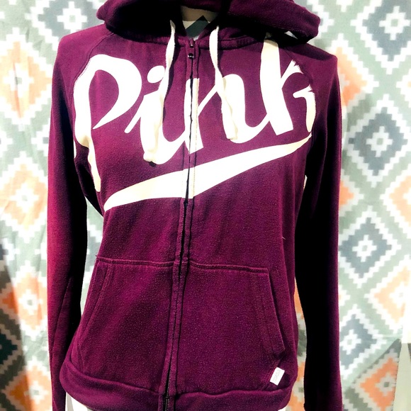 PINK Victoria's Secret Tops - PINK Victoria Secret burgundy & white zip up small